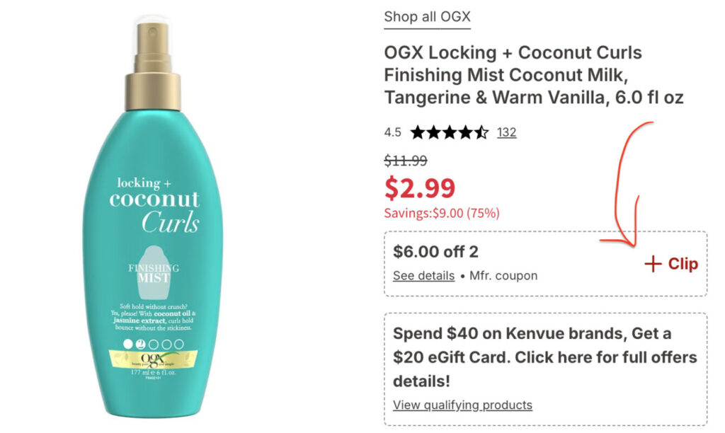 Free Ogx Locking + Coconut Curls Finishing Mist At Walgreens